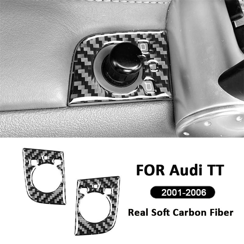 Carbon Fiber Car Rear View Reverse Mirror Control Switch Button Panel Frame Cover Trim Decoration Sticker For Audi TT 2001-2006