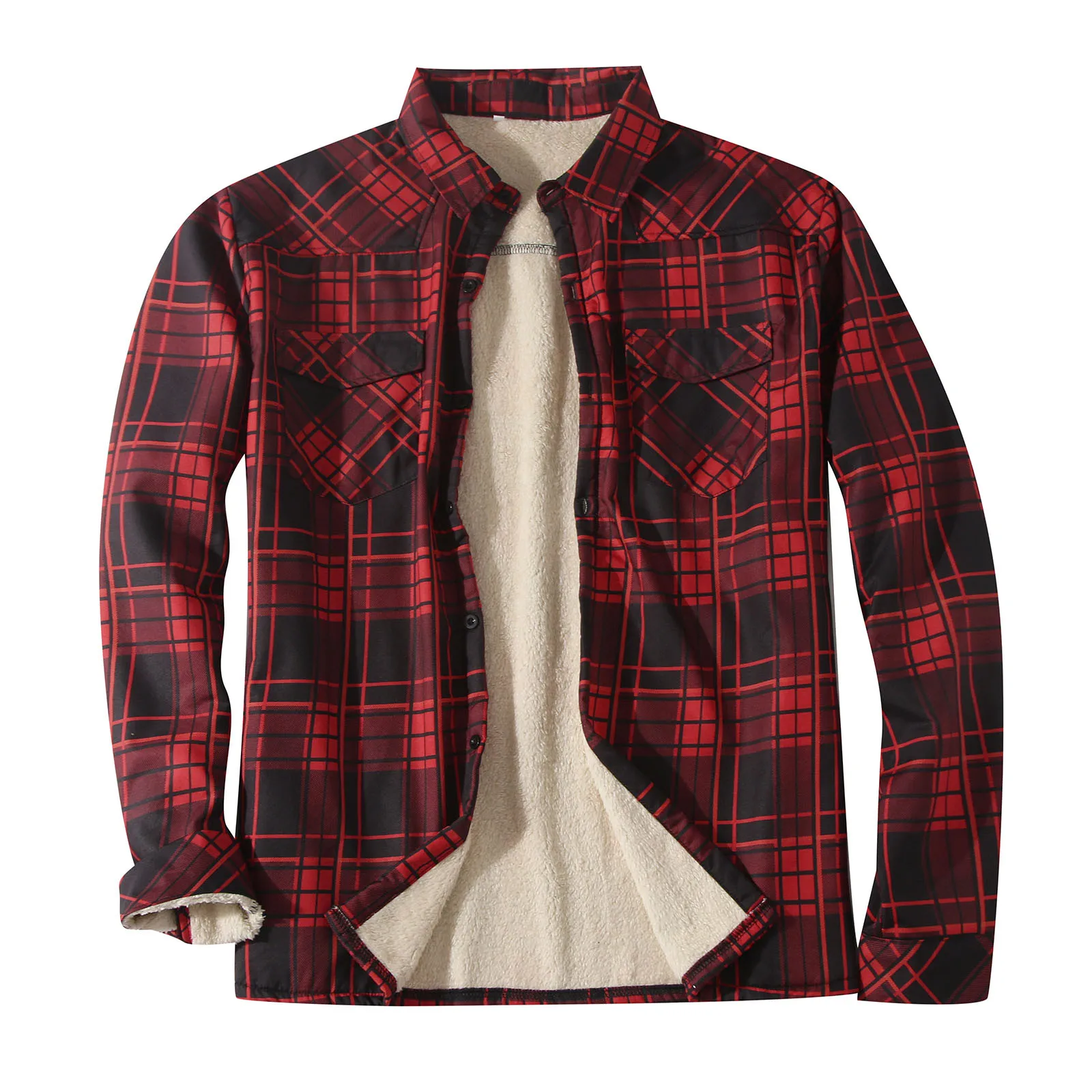 

Men's Fleece Lining Plaid Pritn Men's Shirts Jackets 2024 Harajuku Long Sleve Turn Down Collar Warm Casual Coats Flannel Outwear