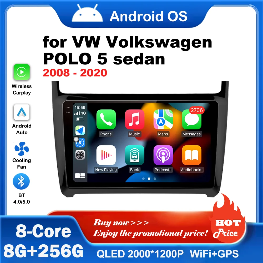 

Car Video Multimedia Player Android for VW Volkswagen POLO 5 sedan 2008 - 2020 GPS Navigation Touch Screen WiFi Auto accessories