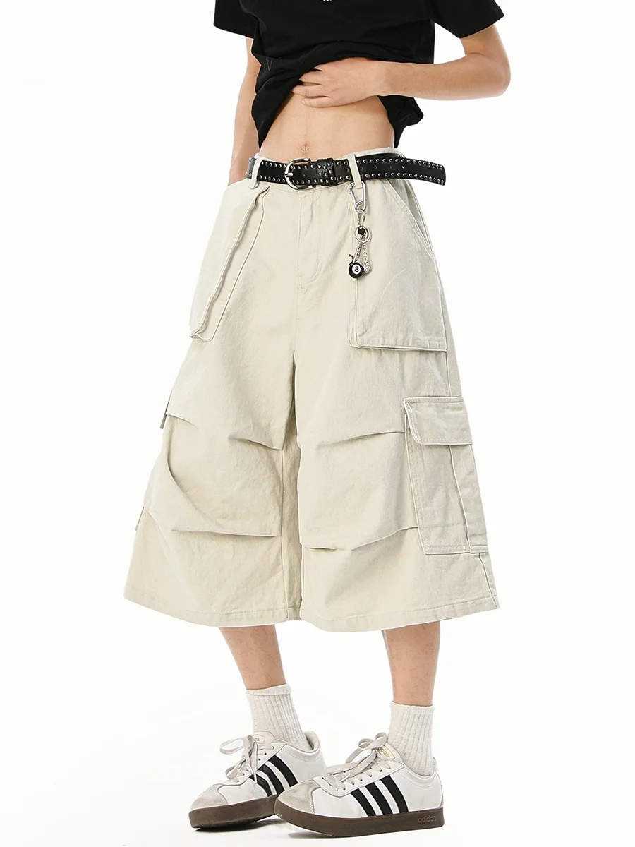 

American Retro Workwear Shorts Men's Trendy Brand Premium Feeling Straight Leg Wide Leg Soldier Pants Seven-Foot Pants