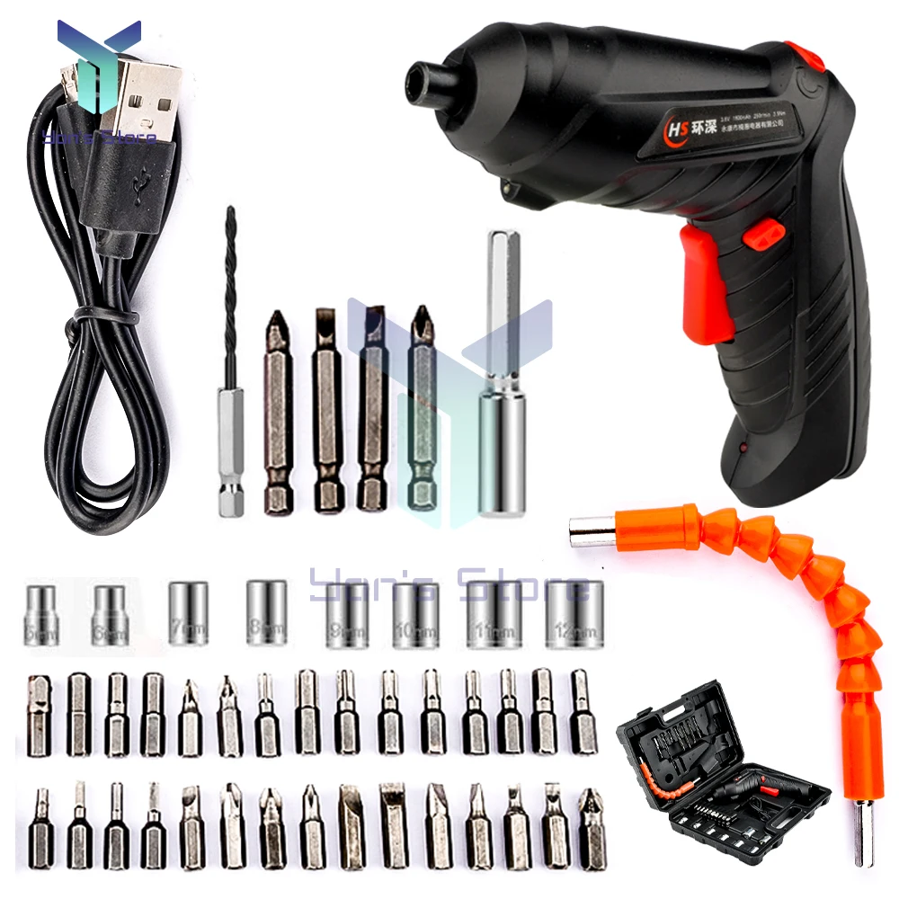 53 in 1 Electrical Screwdriver 3.6V Portable USB Charging Cordless Rechargeable Hand Practical Drill Power Supplies Power Tools