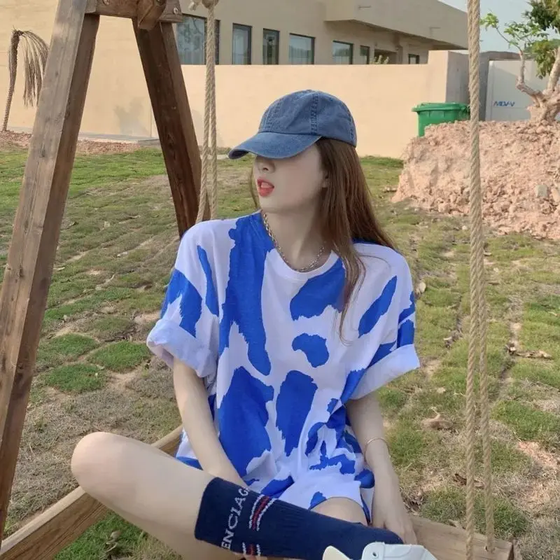 

Short Sleeve T-Shirts Women Dance Style Cotton Tops Loose Fit Summer Breathable Soft Casual Trendy Fashion Streetwear Daily Wear