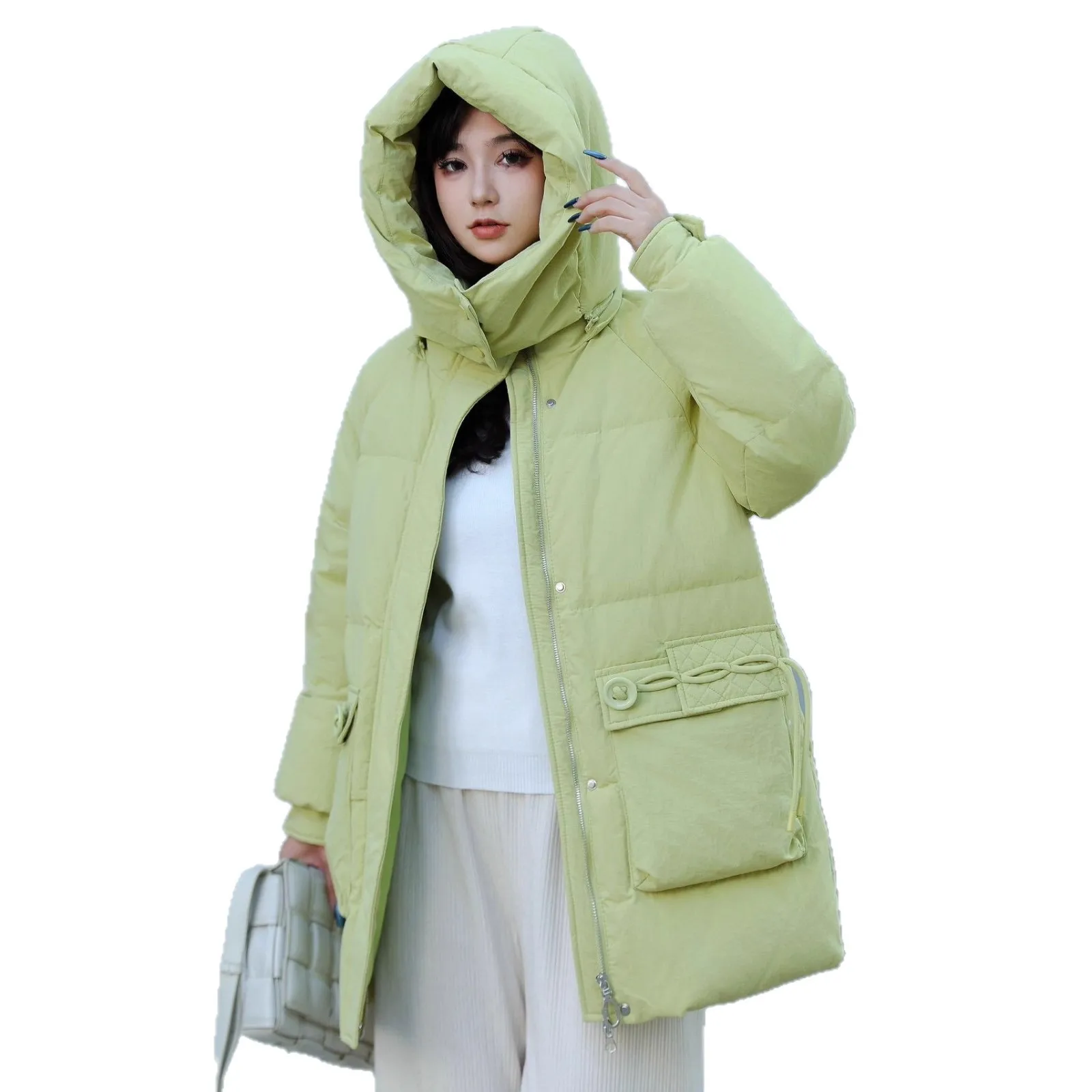 Winter Women's Down Jacket Hooded Commuting Casual Goose Down Jacket