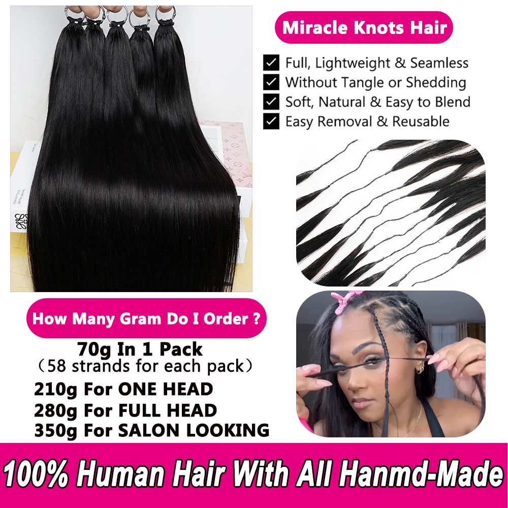 350g Silky Straight Miracle Knots Crochet Human Hair Boho Human Hair For Braids 16-26 Inch Pre-Separated Burmese Miracle Knots Crochet Human Hair 70g/pack Straight Bundles Human Hair Extensions Natural Black 100% Human Hair Feather Crochet Human Hair view 5