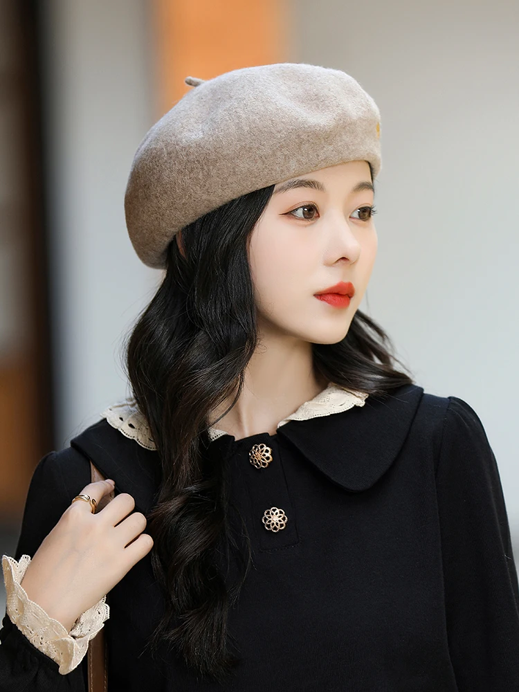 Women's Autumn and Winter Wool Painter Cap Sweet and Lovely Cartoon Embroidery Versatile Beret Pumpkin Cap