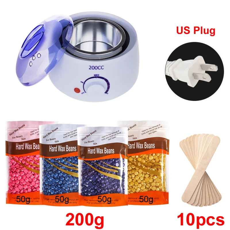 200ml Ontharing Tool Smart Warmer Wax Heater Handen Voeten Epilator Ontharingscrème Huidverzorging Paraffine Machine Kit + Wax bonen