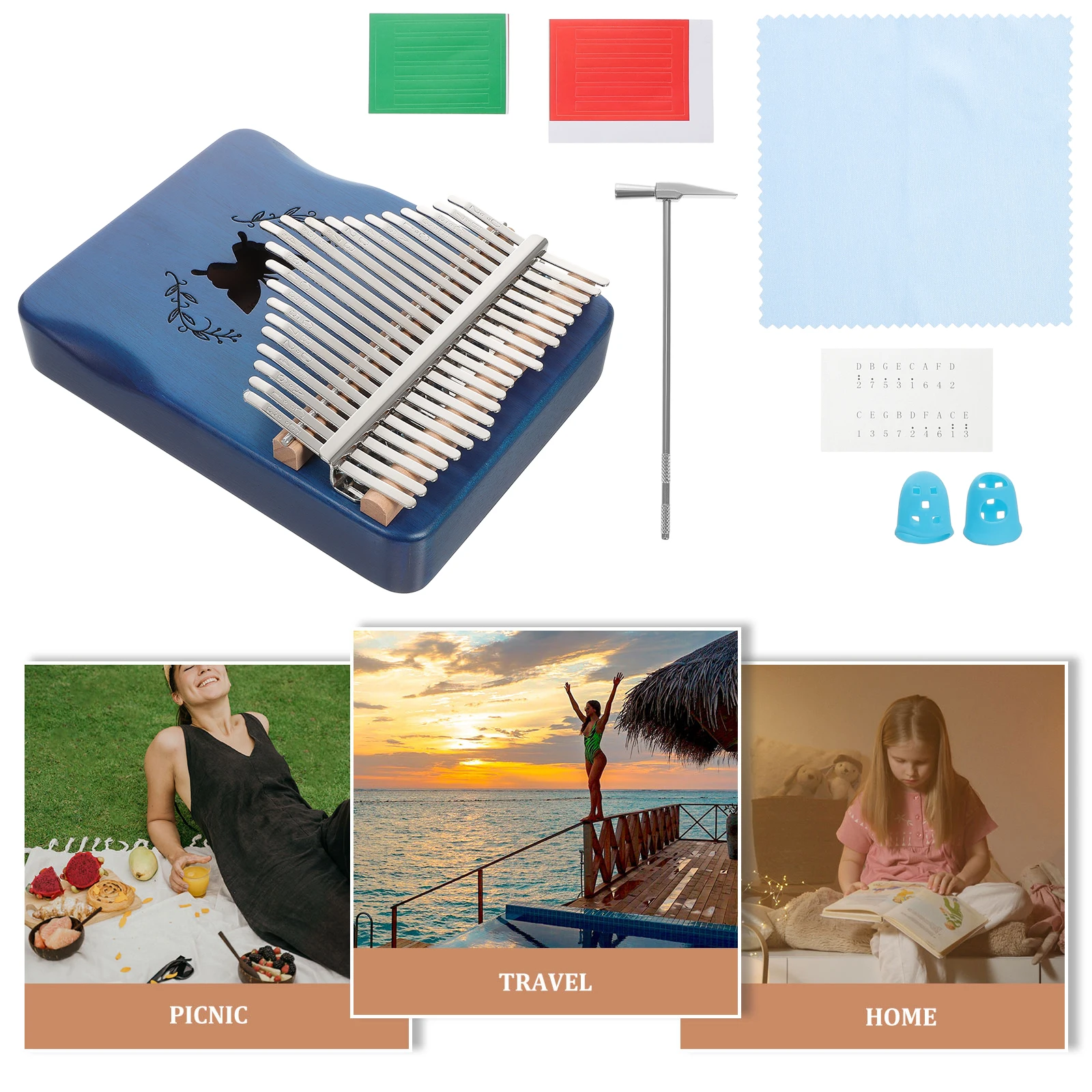 

21 Keys Thumb Kalimba Professional Finger Piano Portable Solid Wood Ergonomic Design Tuned Fast Conduction Advanced for Adults