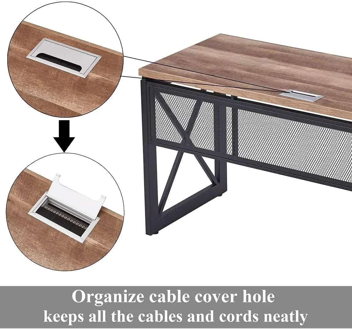 Mesa De Computador De Madeira Rústica, Mesas De Escritório Em Casa Industrial, Mesa De Escrita De Metal Resistente, Vintage Oak 60"