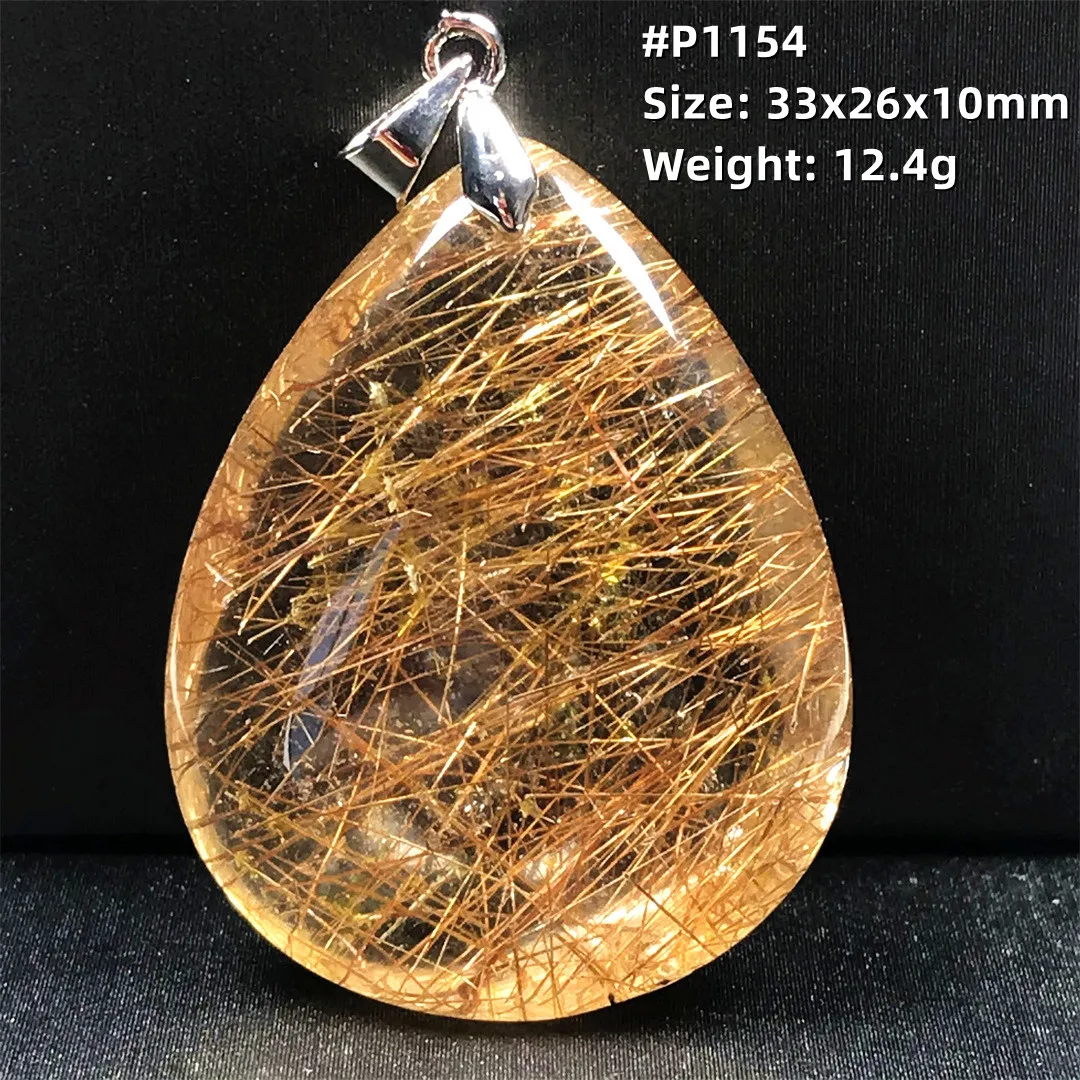 Natural Gold Rutilated Quartz Necklace Pendant Jewelry For Women Men Wealth Gift Rare Crystal Beads Transparent Gemstone AAAAA