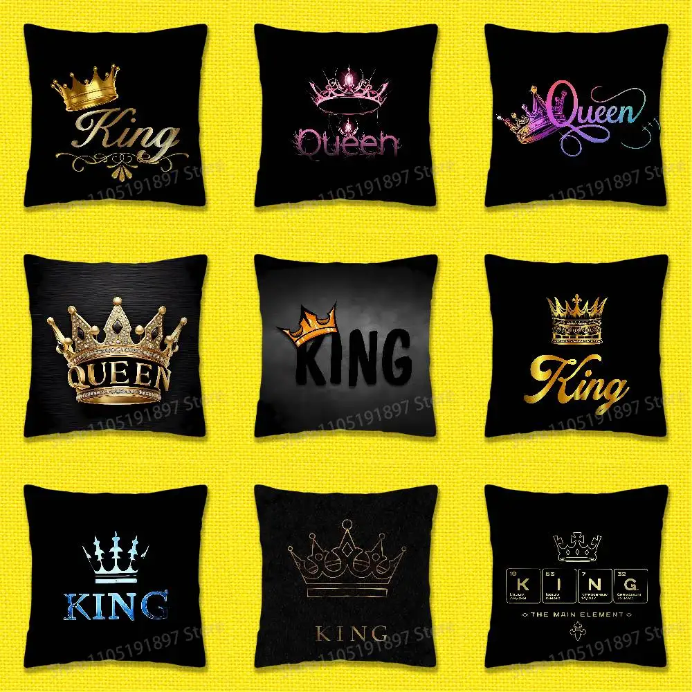 

KING Queen Crown Letter Throw Pillow Case For 55x55cm 30x30cm 50x50cm 45x45cm 40x40cm Square Chair Pillowcase Case