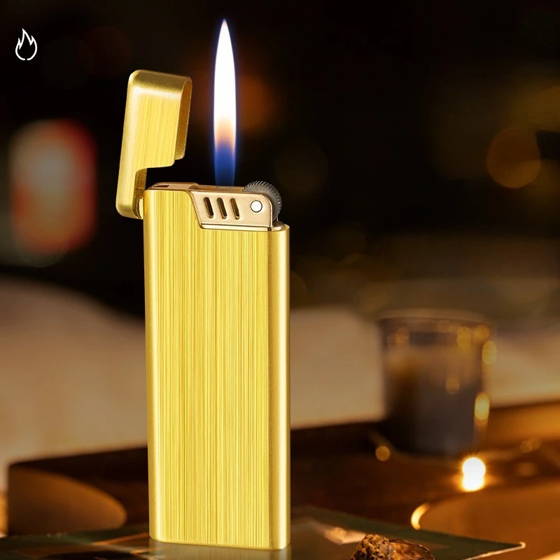 

Изящная и ультрапортативная металлическая зажигалка с шлифовальным колесом, надувным струйным пламенем, идеальный мужской аксессуар для сигарет