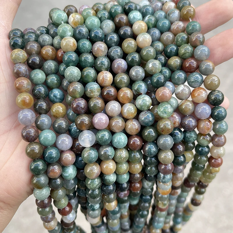 حبة مستديرة عقيق هندية طبيعية لصنع الحلي ، فاصل ، إكسسوار سهل الاستخدام ، بيع بالجملة ، 4 ، 6 ، 8 ، 10 ، 12: 50