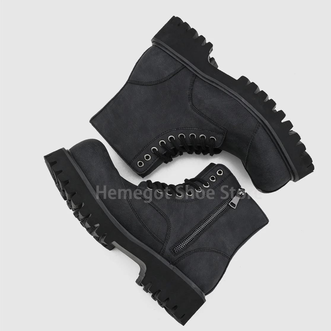 Thick Soled Round Toe Boots for Men High Top Lace-Up High Quality Booties Males Breathable and Comfortable Outdoor Casual Shoes