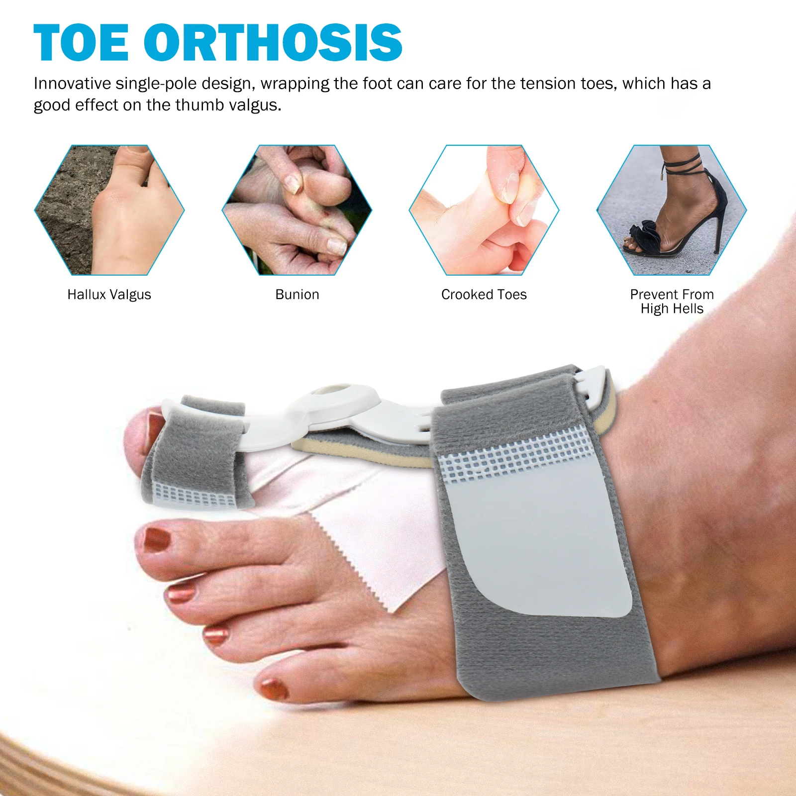 

2pcs Toe Separator for Hallux thosis Bunion Corrector Thumb Overlaping Protector Stretcher Pe Foot Care Tools