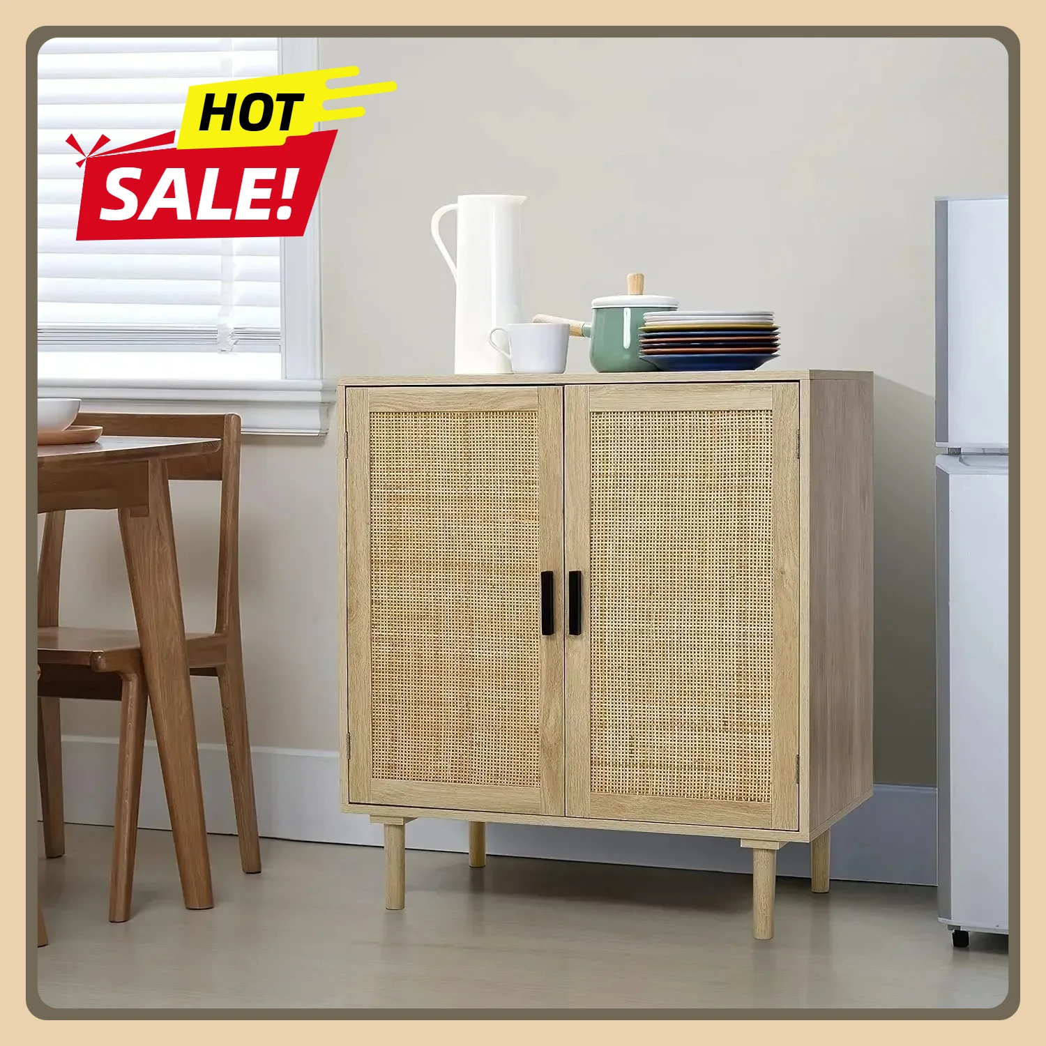 

Sideboard Buffet Kitchen Storage Cabinet, Dining Room, Hallway, Cupboard Console Table, Liquor with Rattan Decorated Doors