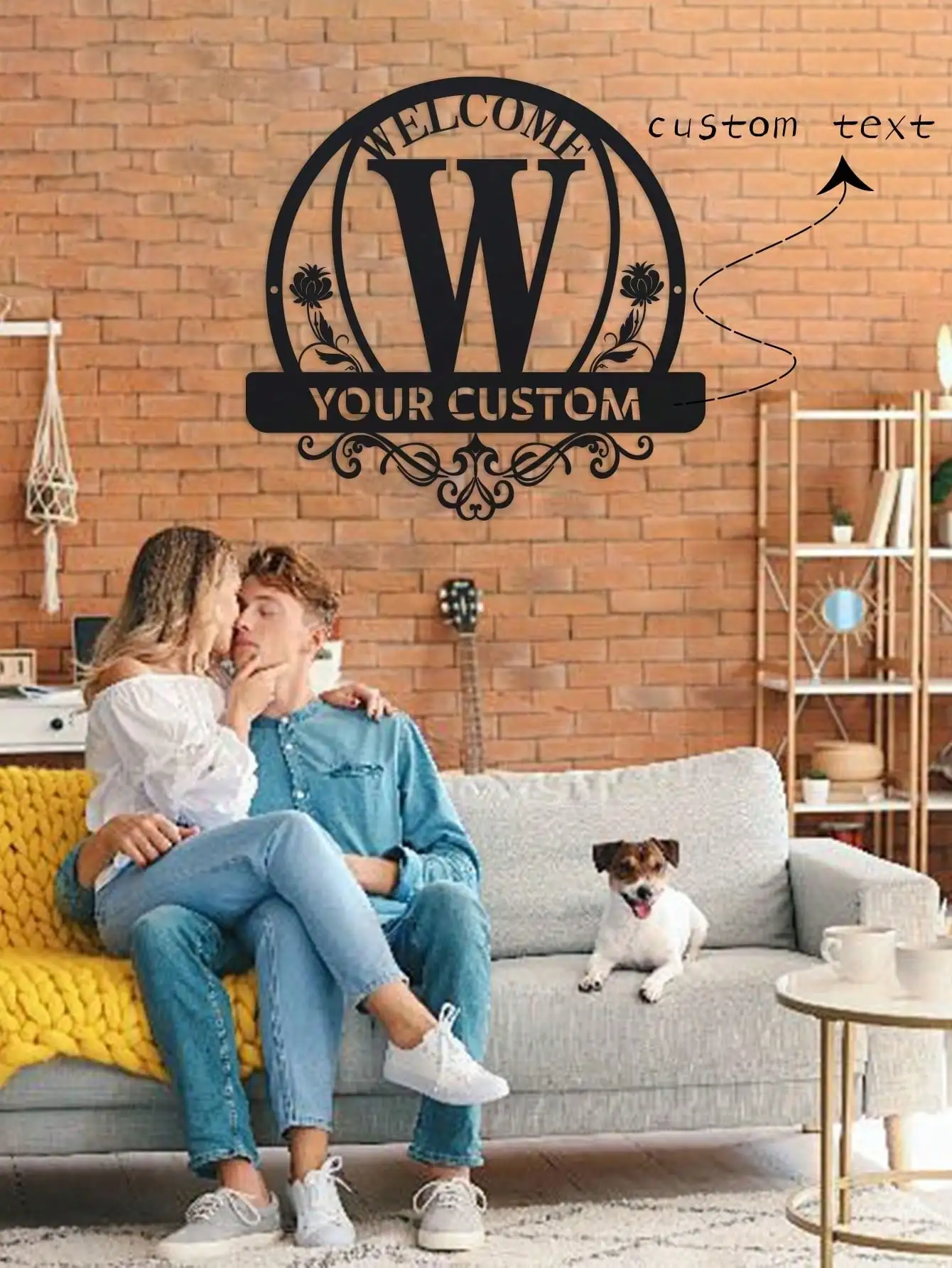 

Monogram Name Sign Custom Metal Wall Art Black Home Decor Plaque for Door Indoor Outdoor