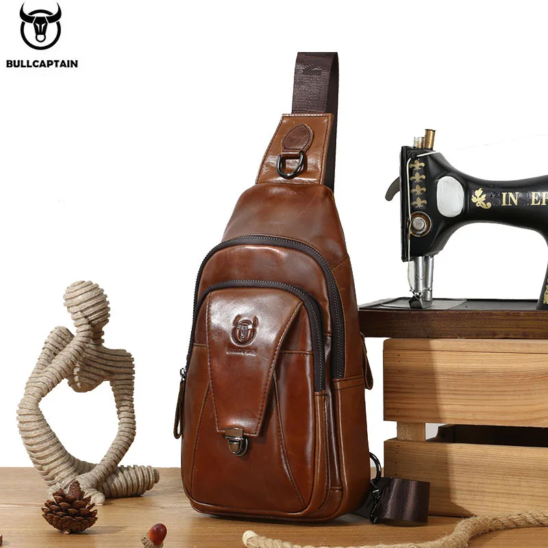 

BULLCAPTAIN Genuine Leather Chest Back Pack Chest Bag Men Fashion Messenger Bag's Multifunctional Card Bages Mobile Phone Bags