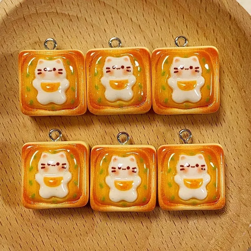 10Pcs Cute Cat Shaped Thick Cheese Bread Resin Charms Mini Kitten Cake Pendants DIY Craft Supplies For Earrings Keychains Jewelr - view 4