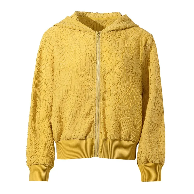 Pleated Jacquard Design Hooded Zipper Jacket Autumn New Loose Lazy Cardigan Sweatshirt Women's Long Sleeve Top Fold Clothing