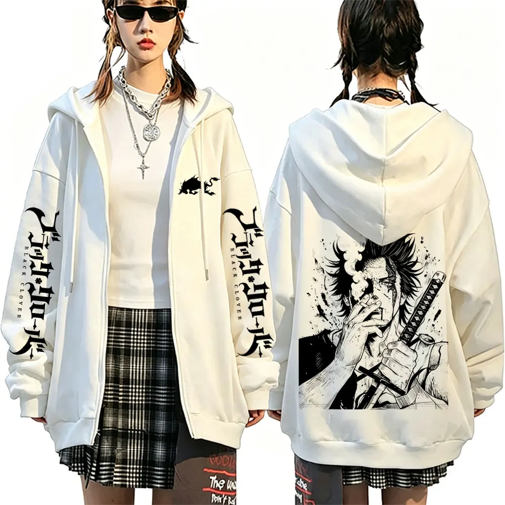 Anime Black Clover Yami Sukehiro Merch Zipper Hoodie Herren Manga Cosplay Zip-Up Jacke Herren Fleece Oversized Zip-Up Sweatshirt – Detail 2