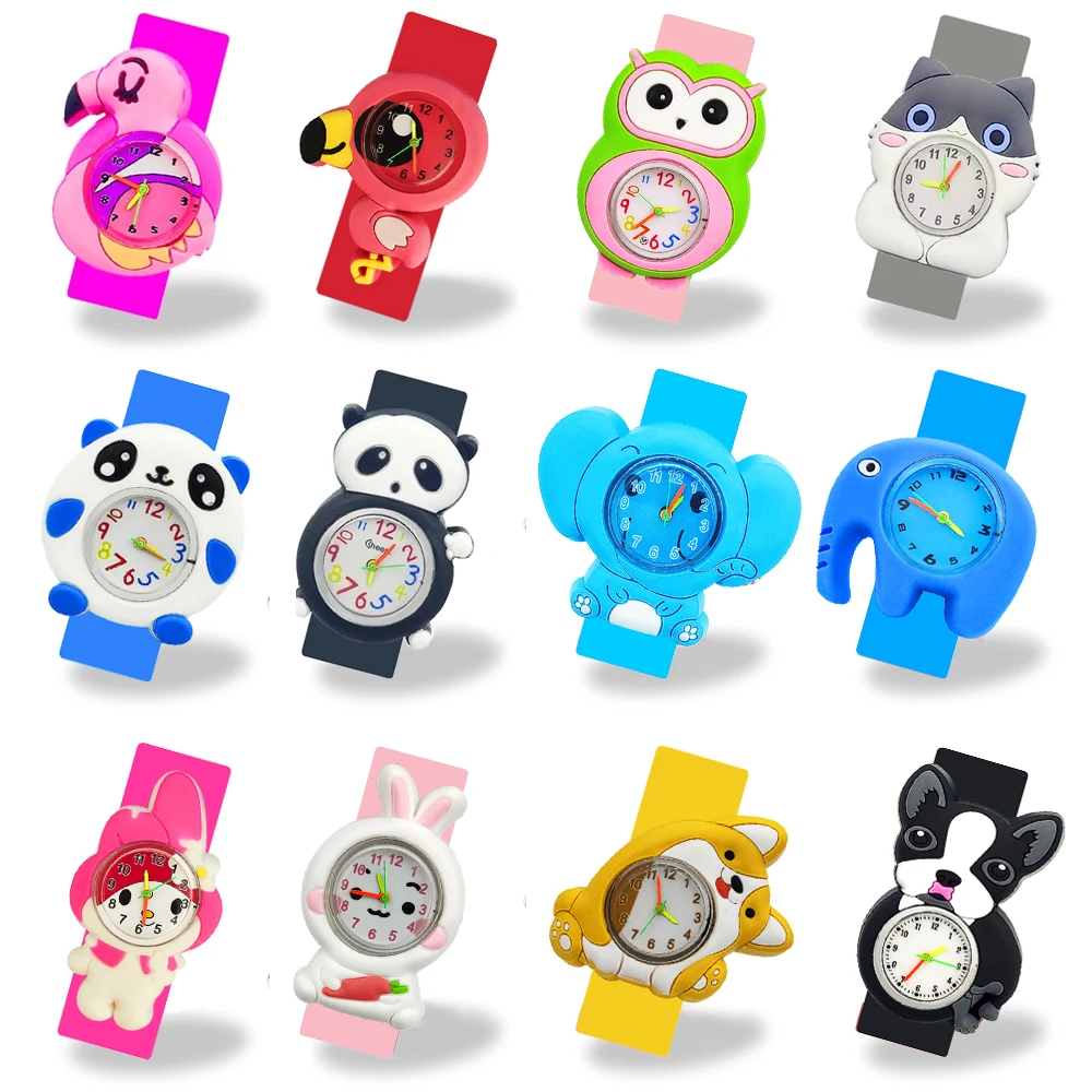 1 Pcs Wholesale Children's Watch Gift Cartoon Unicorn Dog Elephant Panda Flamingo Owl Toys Kids Slap Wrist Watches for Boys Girl