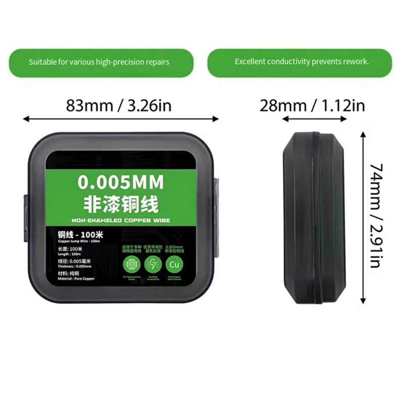 ABVJ-長さ0.005mm 100M 非エナメル銅線 携帯電話LCD CPU PCB修理用ジャンパーリンクワイヤー