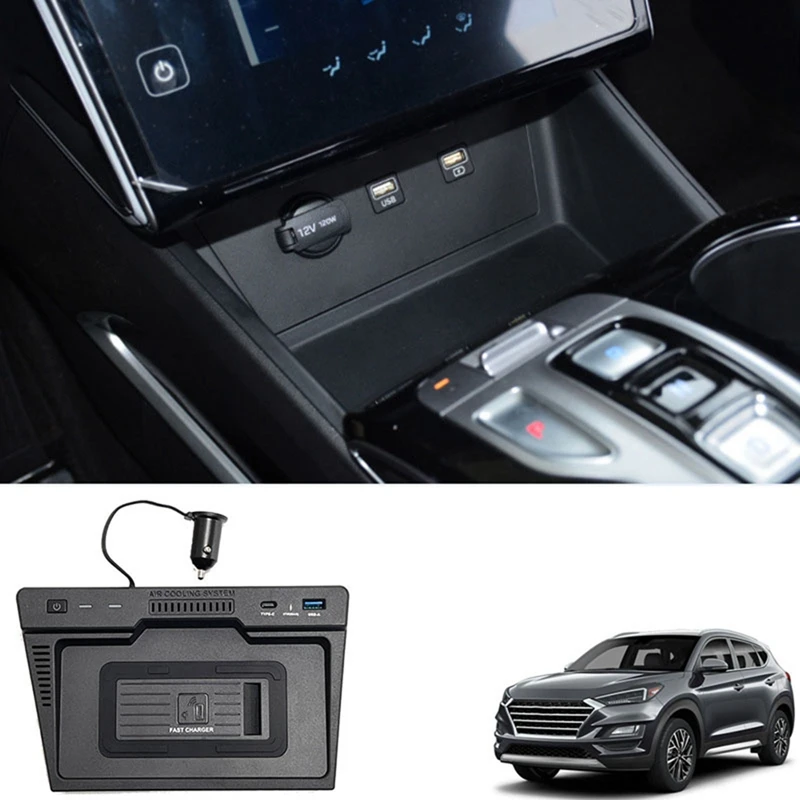 

Car 15W USB Wireless Charger Phone Panel For-Hyundai Tucson 2021 2022 Fast Wireless Charging Pad Holder