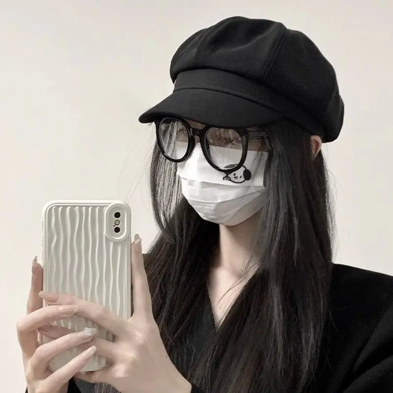 

Warm Wool Octagon Beret for Women Vintage Painter Cap Winter Hat with Brim Face Slimming Casual Newsboy Cap