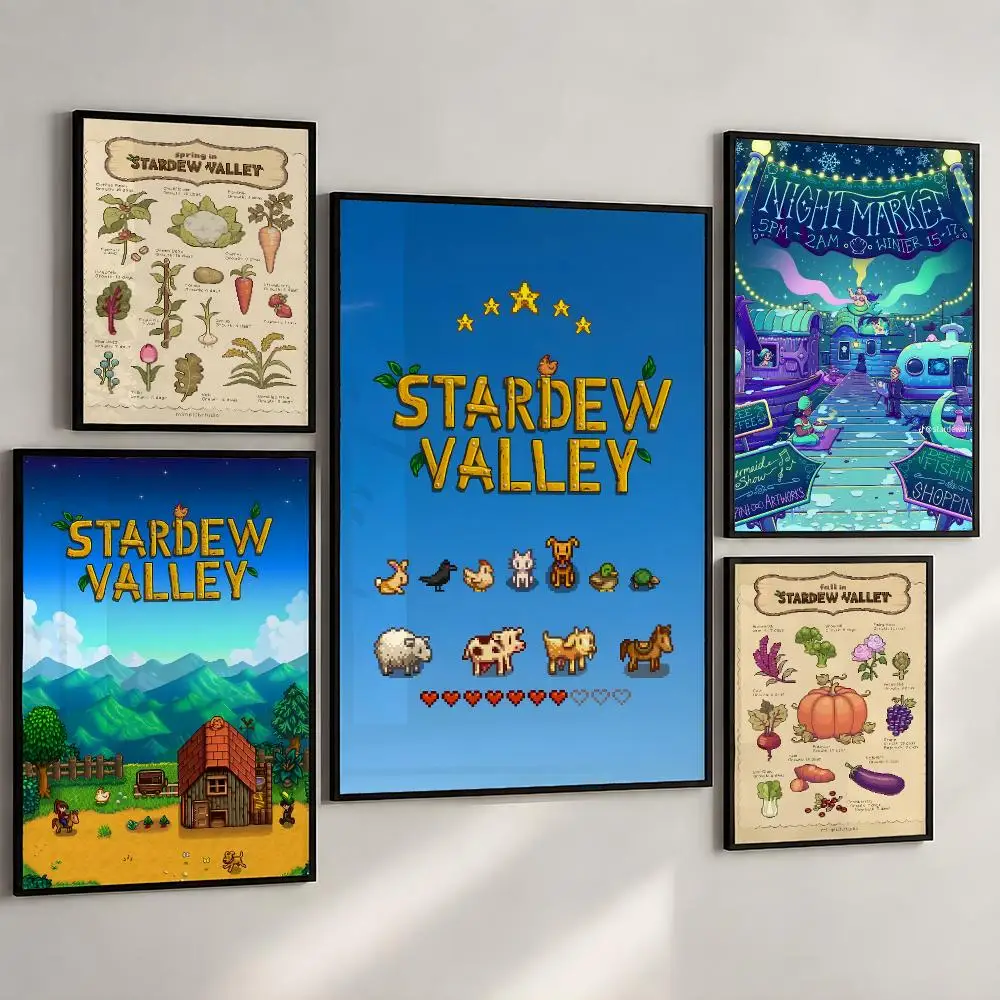 Game Stardew Valley Cozy Farming Pixel Poster PP Wall Art Print Removable Water-Resistant Home Decor for Bedroom Apartment Gift