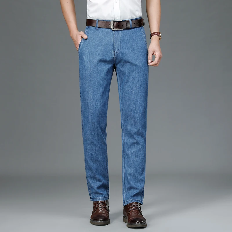 Summer Thin Business Jeans Men's Straight Loose Dad Outfit Middle-Aged and Elderly Fashion All-Matching Business Trousers