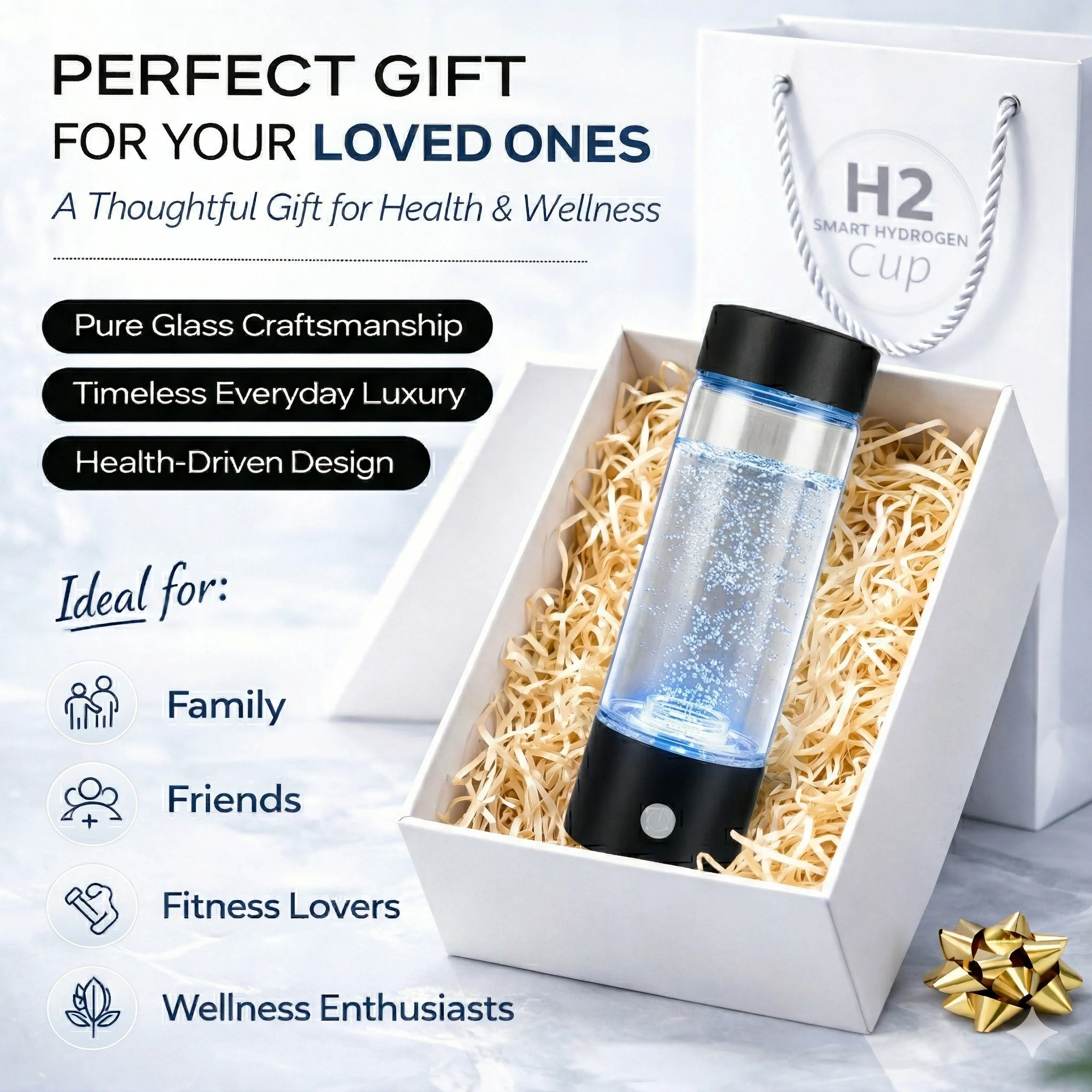 12000PPB Hydrogen Water Bottle Generator SPE PEM Portable USB Rechargeable Hydrogen Water Maker Health Gift Box
