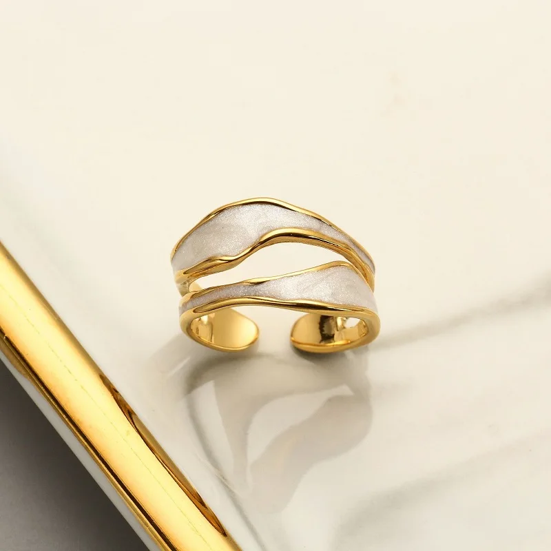 Retro Gold Color Double Oil Drip Open Rings para Mulheres Luxo Irregular Ajustável Dedo Ring 2023 New Trendy Wedding Jewelry