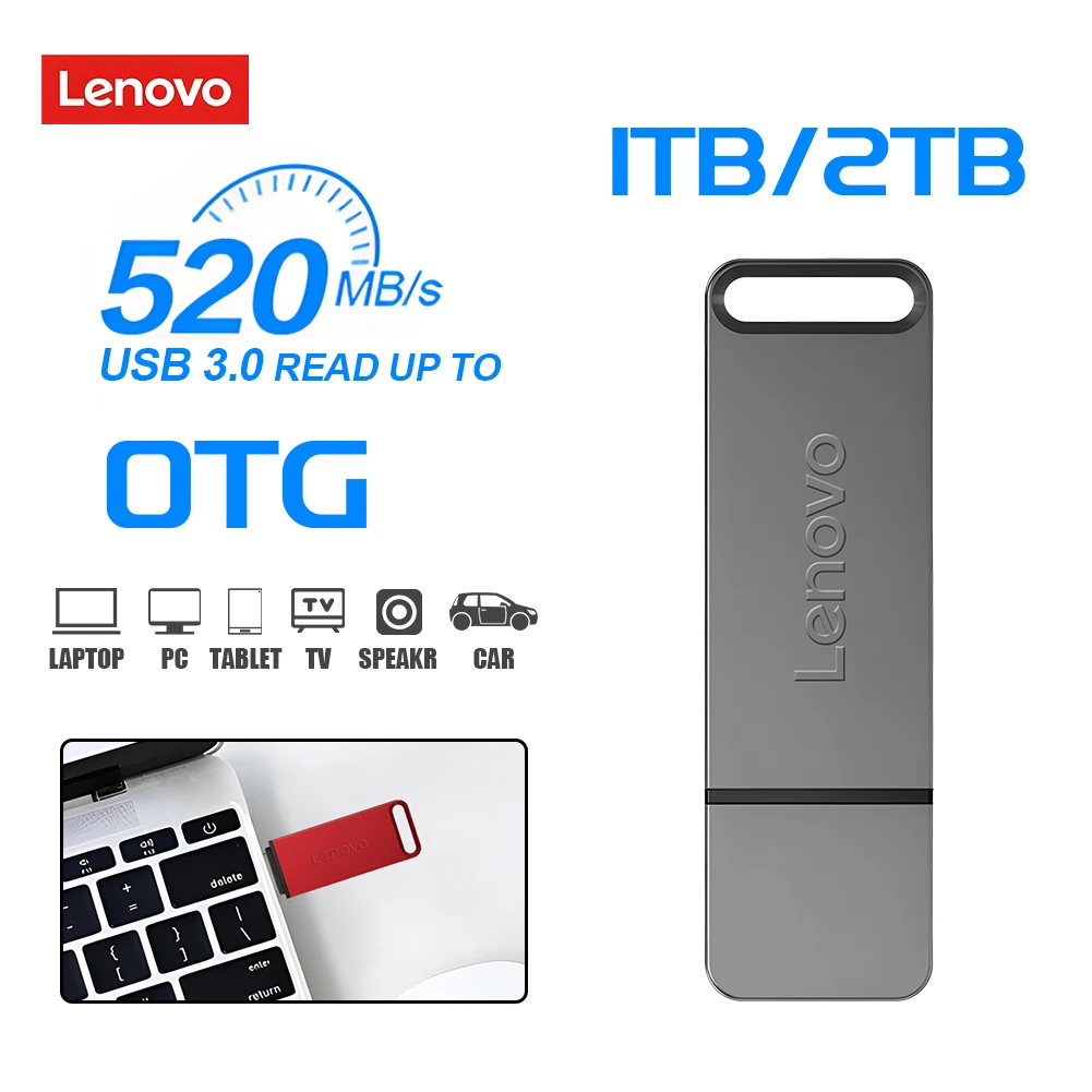 Lenovo USB-накопитель с высокоскоростной передачей, металлический U-диск, USB 3,1, ручка-накопитель, 2 ТБ, портативный SSD, водонепроницаемый Memoria, USB-накопитель