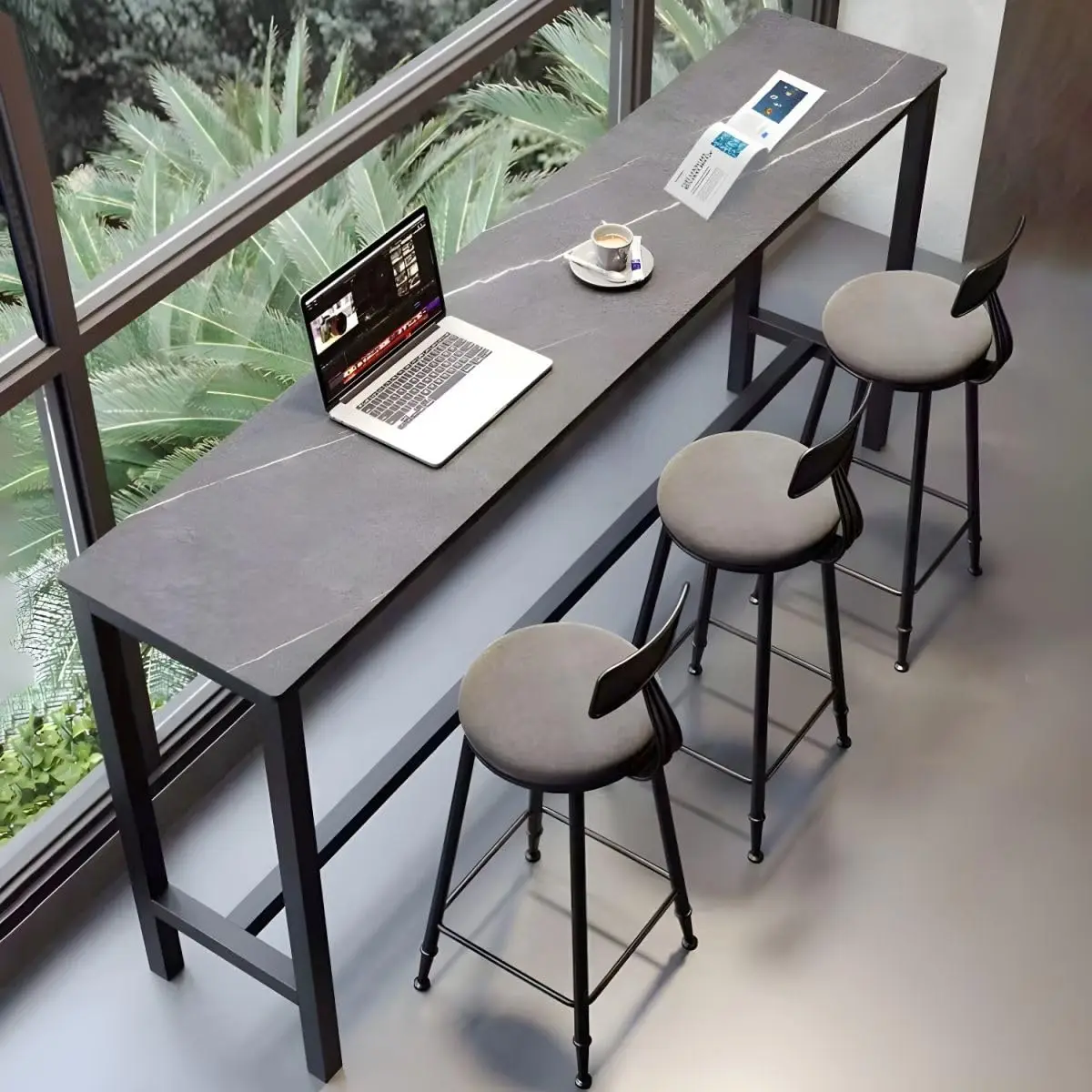 

Барный стол с каменной столешницей и подставкой для ног, прямоугольный кофейный стол 71x16x41.5 дюймов, серый, на заказ