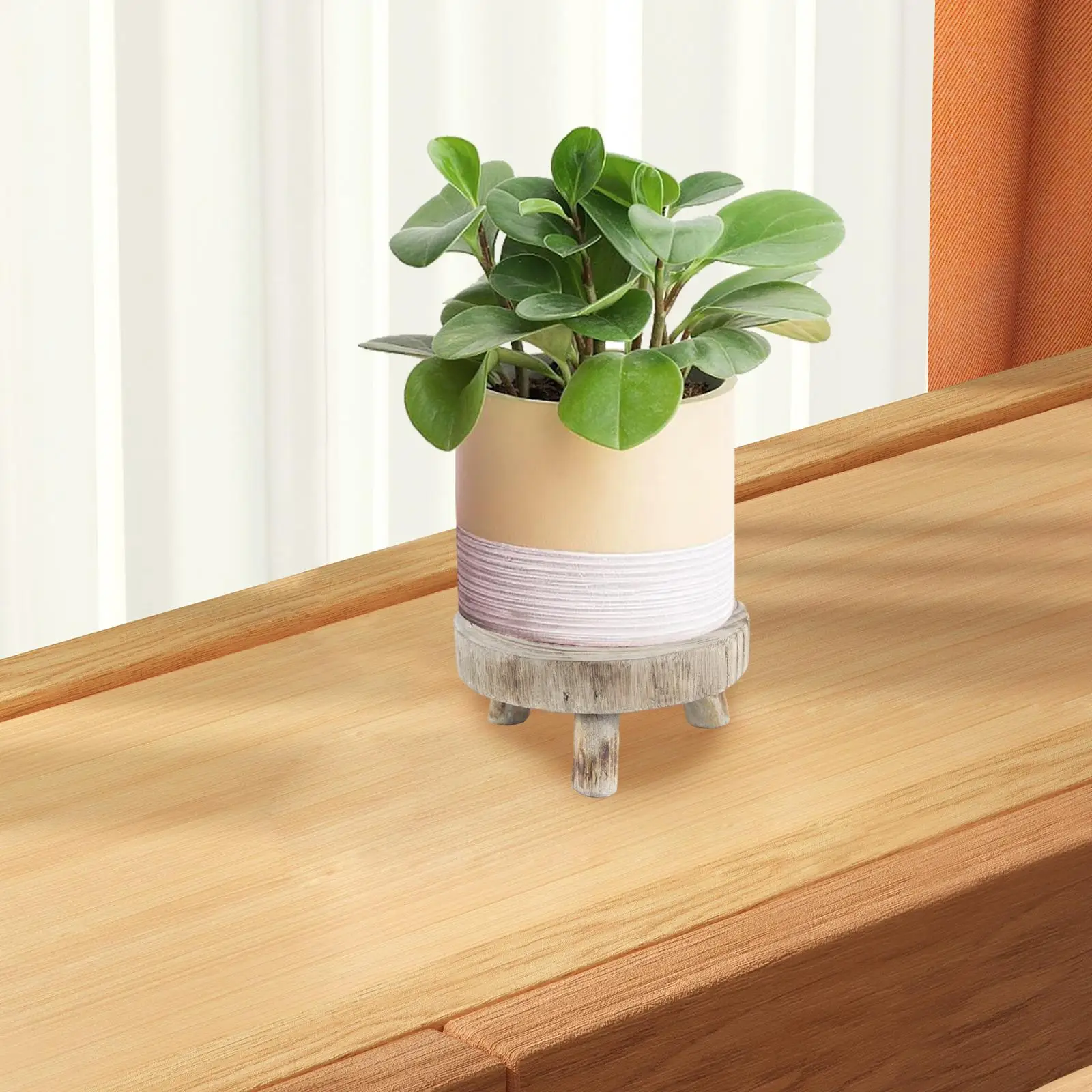 Rustic Round Plant Stand Wood Flower Pot Holder Base Decorative Supplies Indoor Outdoor for Garden Balcony