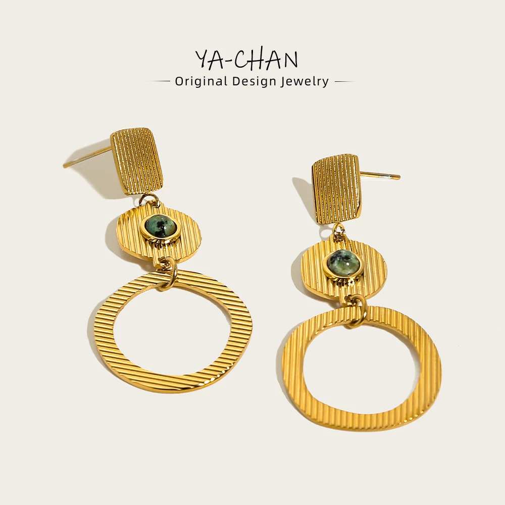 

YACHAN 18K Gold Plated Irregular Stainless Steel Drop Earrings for Women Natural Stone African Turquoise Luxury Trendy Jewelry