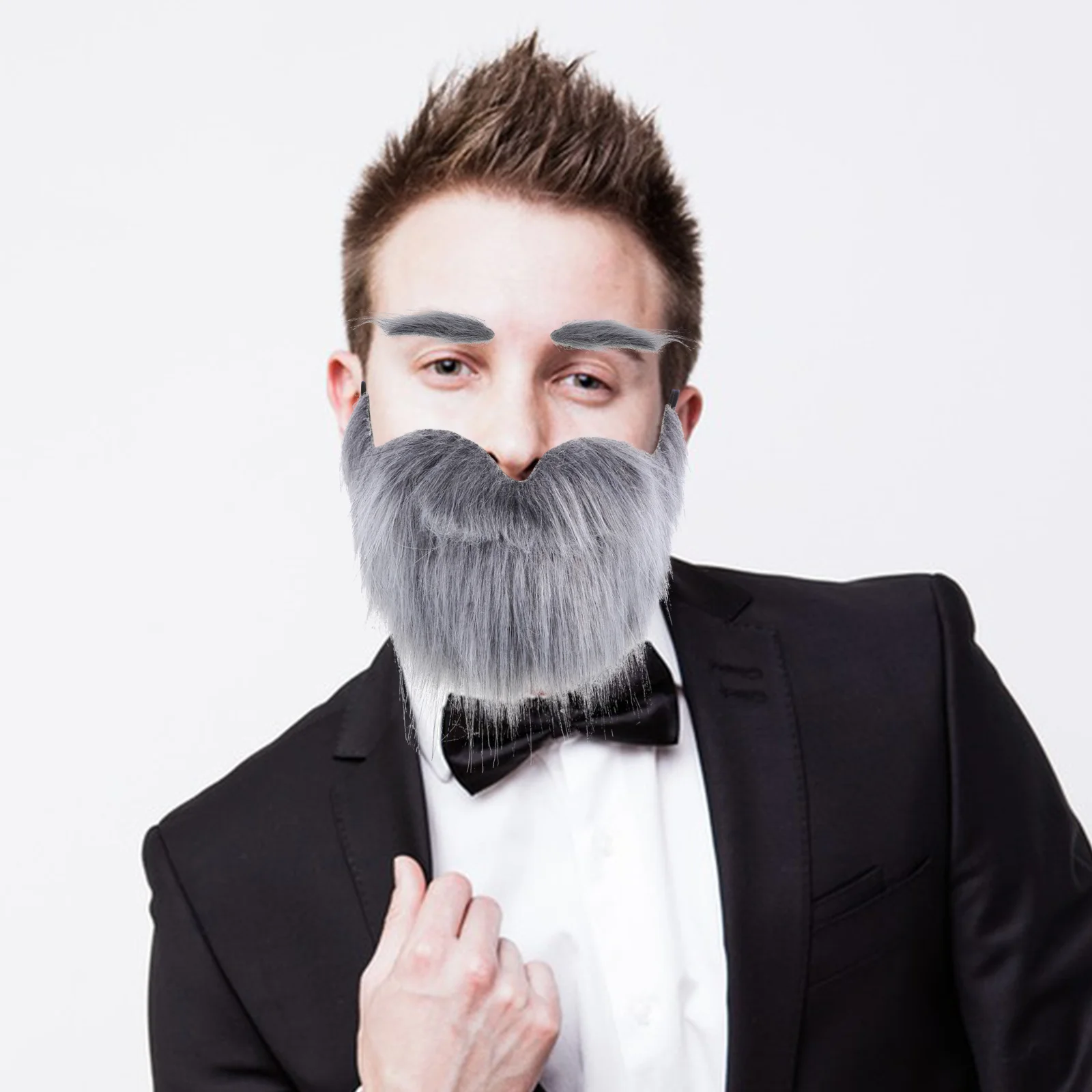 مجموعة حواجب اللحية المزيفة ذاتية اللصق شعر الوجه الصناعي الواقعي للرجال أزياء تنكرية لحفلات الهالوين حلي كثيفة #6