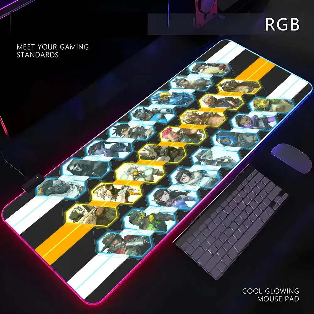 Game Overwatch Mouse Pad RGB Gamer LED Light Mouse Mat Peripherals Mousepad Computer Desk Mat XL Mice Keyboard Carpet