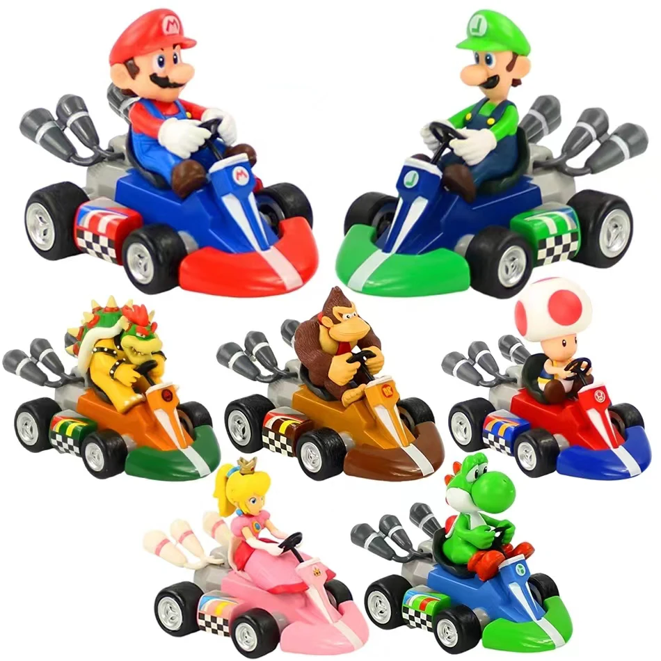 Styles Mario Pull Back Car Green Yoshi Donkey Kong Bowser Luigi Toad Princess Peach Figures Toys Anime Game Doll Gifts for Kid