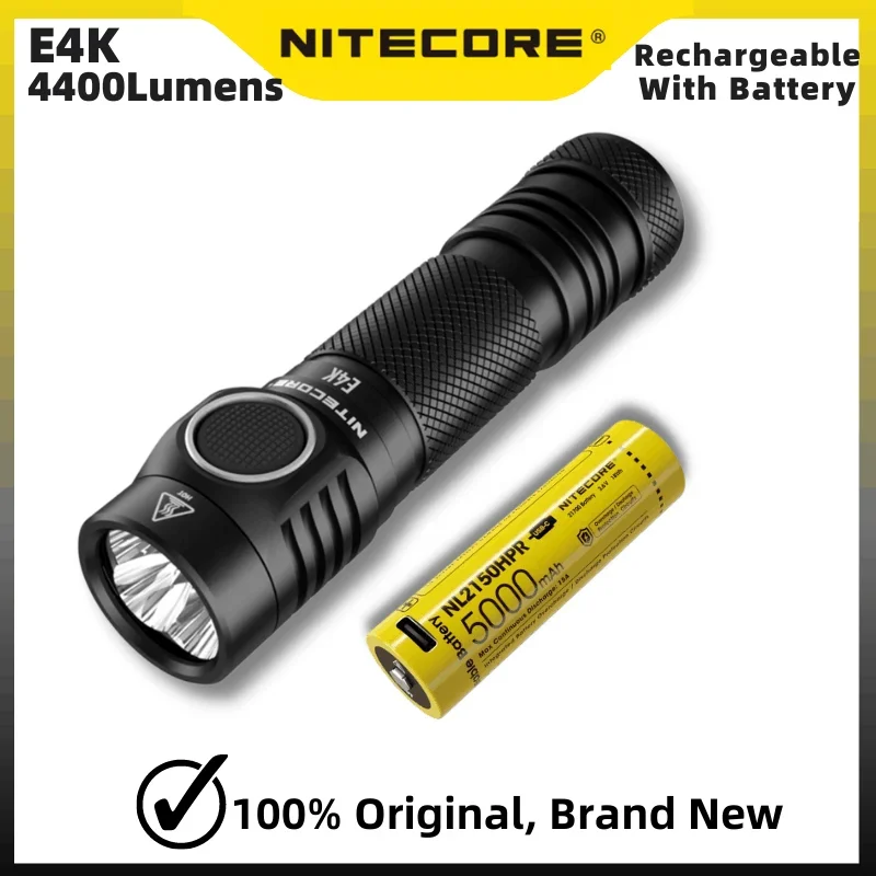 

NITECORE E4K 21700 Compact EDC Flashlight 4400Lumens Rechargeable LED Troch Light Include NL2150HPR 5000mAh Battery