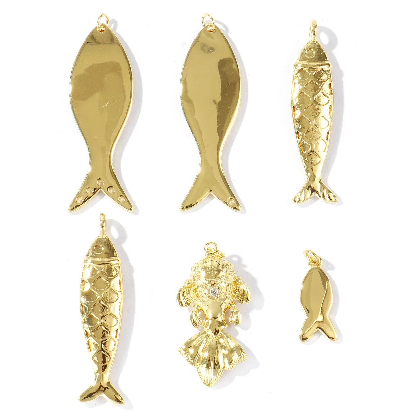 1 pièce de breloques en laiton plaqué or 18 carats, motif poisson de mer, pour la fabrication de colliers et de bijoux DIY