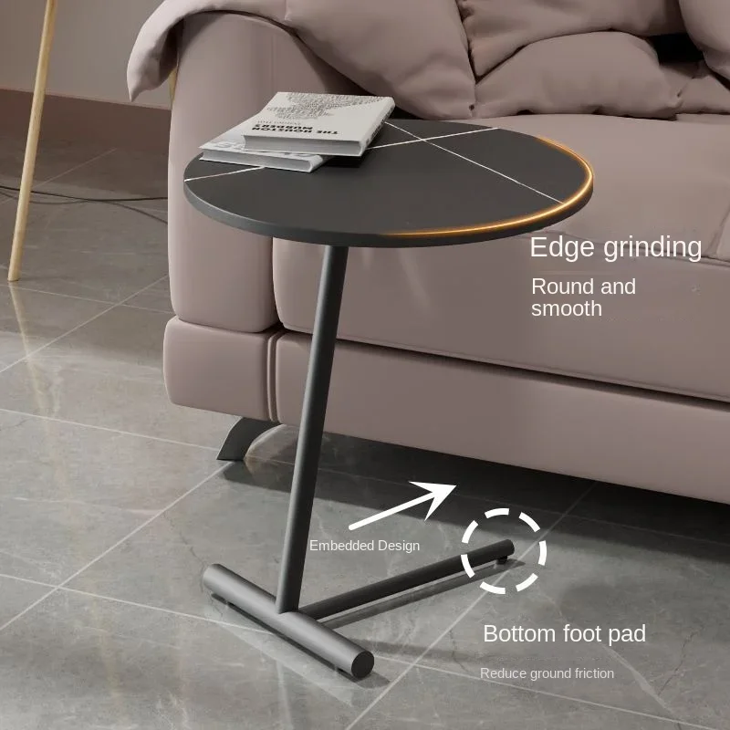 

Simple Living Room Furniture Household Rock Plate Iron Art Small Tea Coffee Table Creative Bedroom Sofa Round Table Side Cabinet