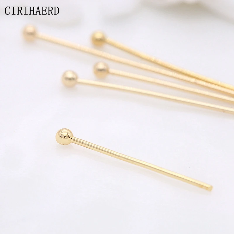 50PCS Jewelry Accessories 9 Words/Flat/Round Head Pins Jewelry Connectors Making Components Supplies 14K Gold Plated Metal Pin