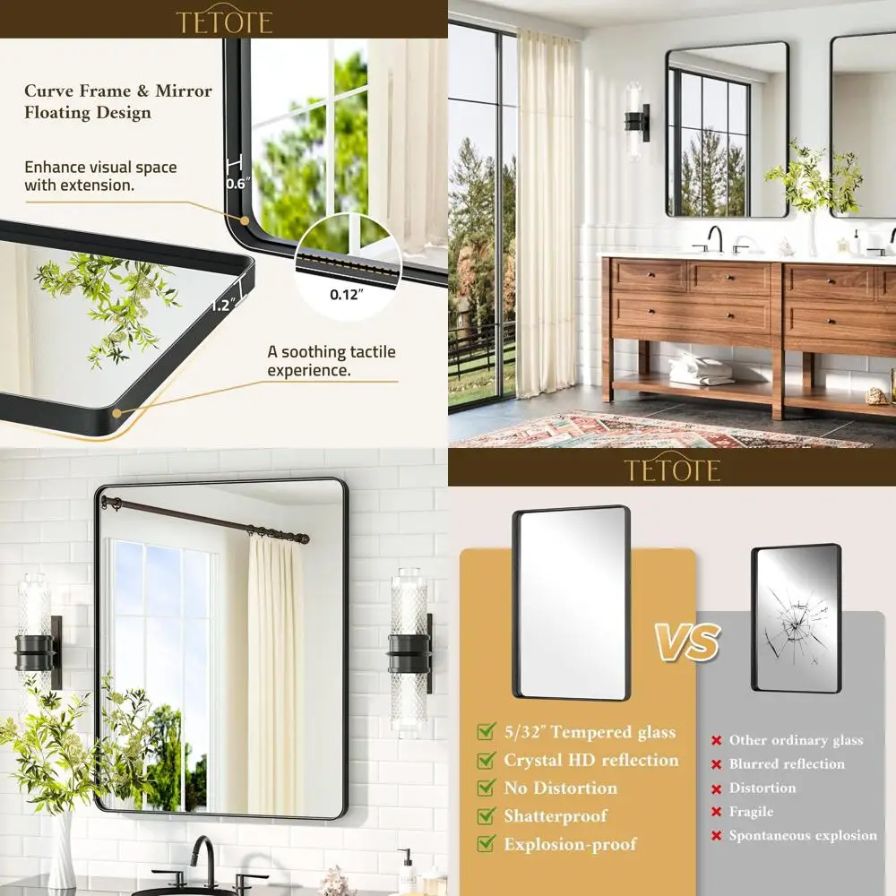 

Matte Black Metal Vanity Mirror, 28x36 Inches, Tempered Glass, Wall-Mountable for Various Rooms (Horizontal or Vertical)