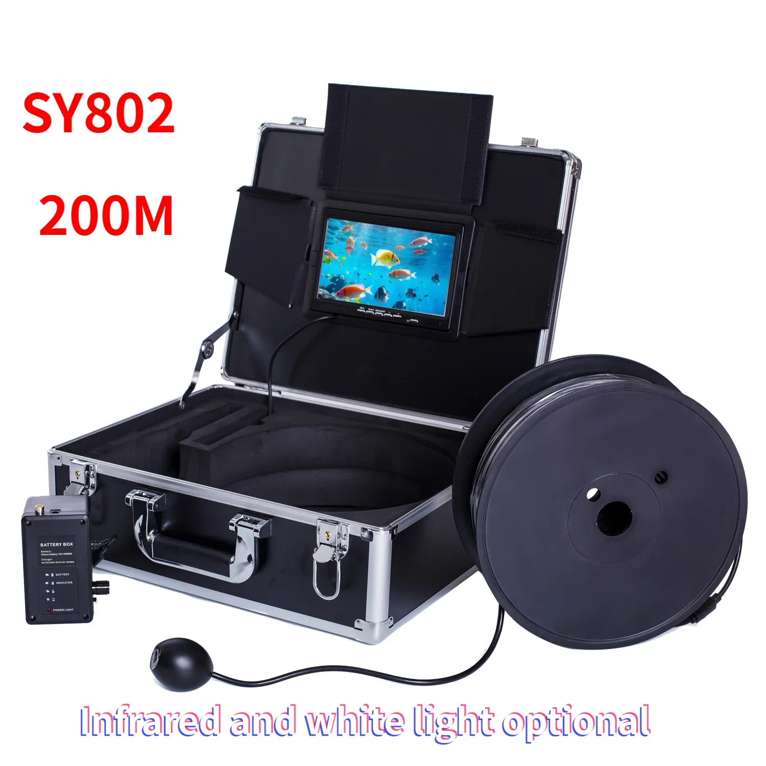 200M Cable Underwater Fish Finder Camera/monitor System IP68 Level Waterproof SY802 with 7'' Screen Display DVR Optional