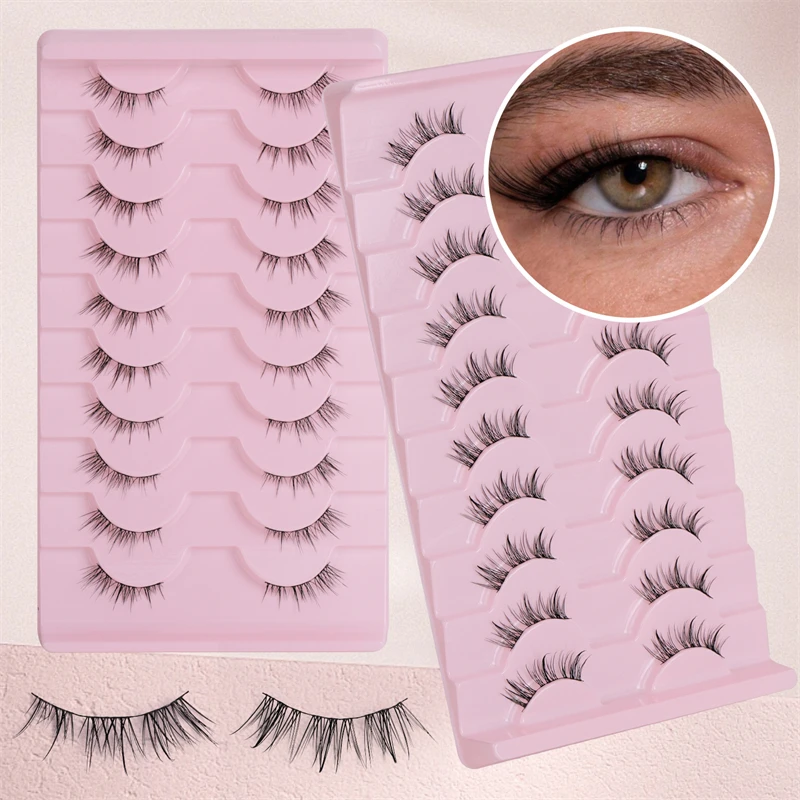 10-Piece Cute Girls Thick Eyeliner Effect 11mm Natural Looking Black-Haired Custom Logo Thin Band Lashes 3D Layer