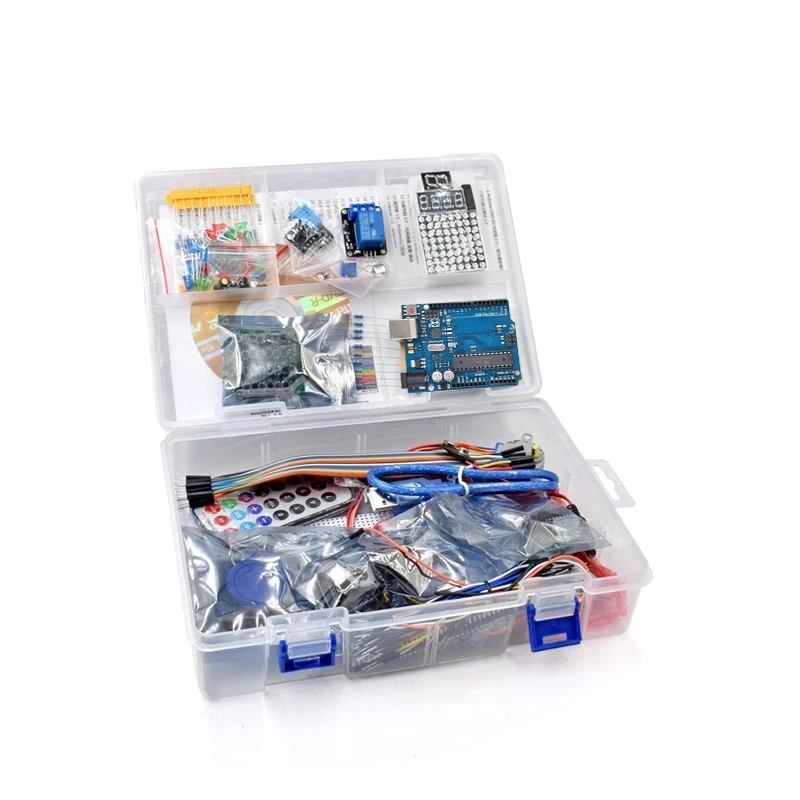 Dengan kotak ritel RFID Starter Kit untuk Arduino Uno R3 - Uno R3 /Breadboard dan holder Step Motor / Servo /1602 LCD/kawat jumper