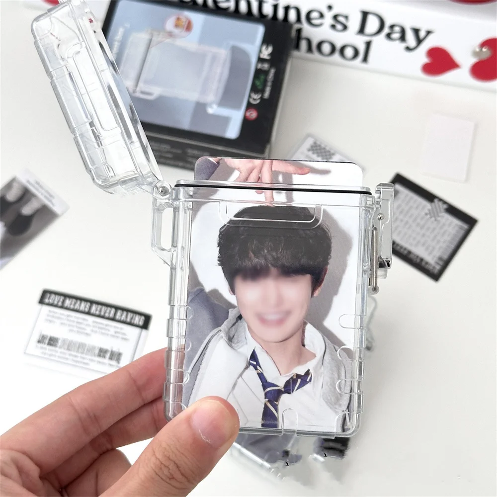 

Transparent Idol Card Storage Box Ins Star Photocard Collection Organizer Photo Card Holder With Hanging Rope Desk Stationery