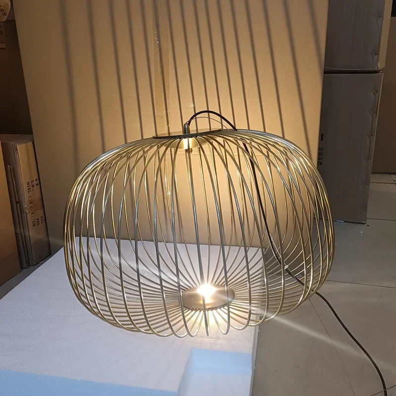 Modern Minimalist Pendant Lamp Iron Cage Circular Gold Foscarini Spokes Hanging Lamp LED Pendant Small Chandelier Luminaria