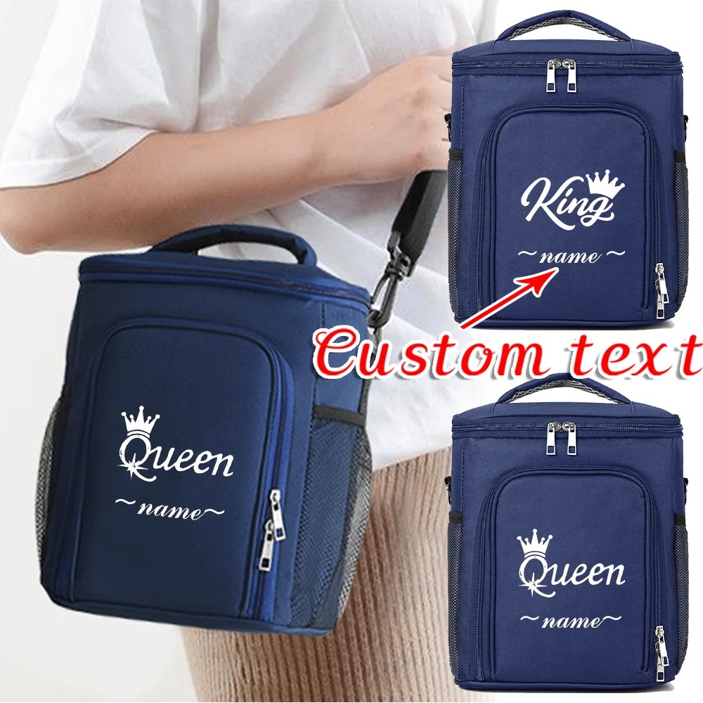 

Customized Name Blue Insulated Lunch Box Bag Fashionable Single Shoulder Storage Bag Large Capacity Waterproof Storage Box
